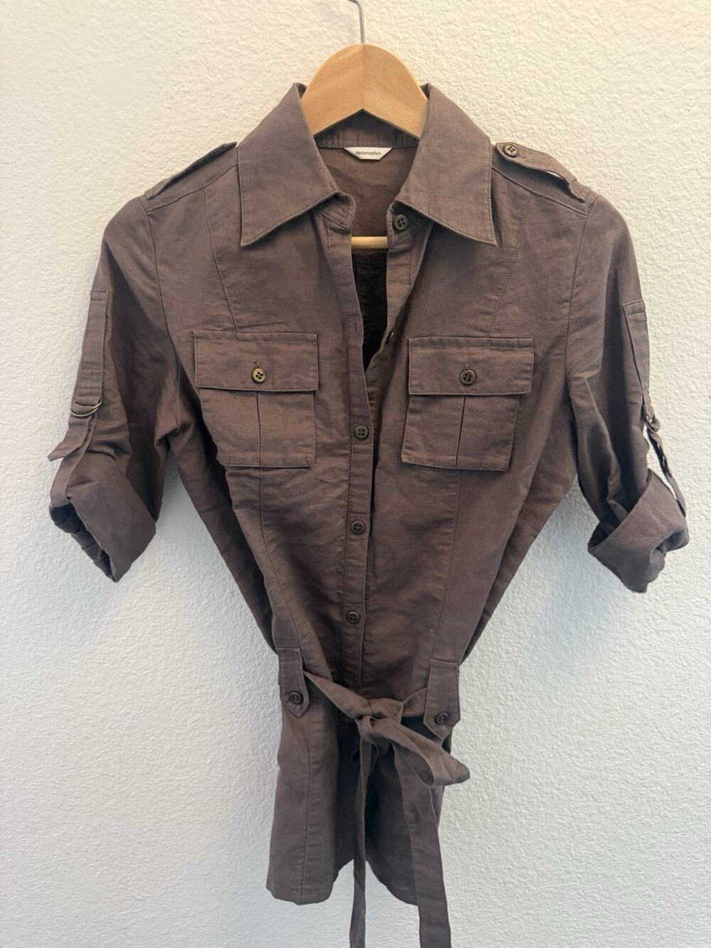 Reformation Women Utility Safari Shirt Linen Blend